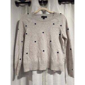 Banana Republic Italian Merino Blend Heart Sweater Gray Navy Blue Small Raglan